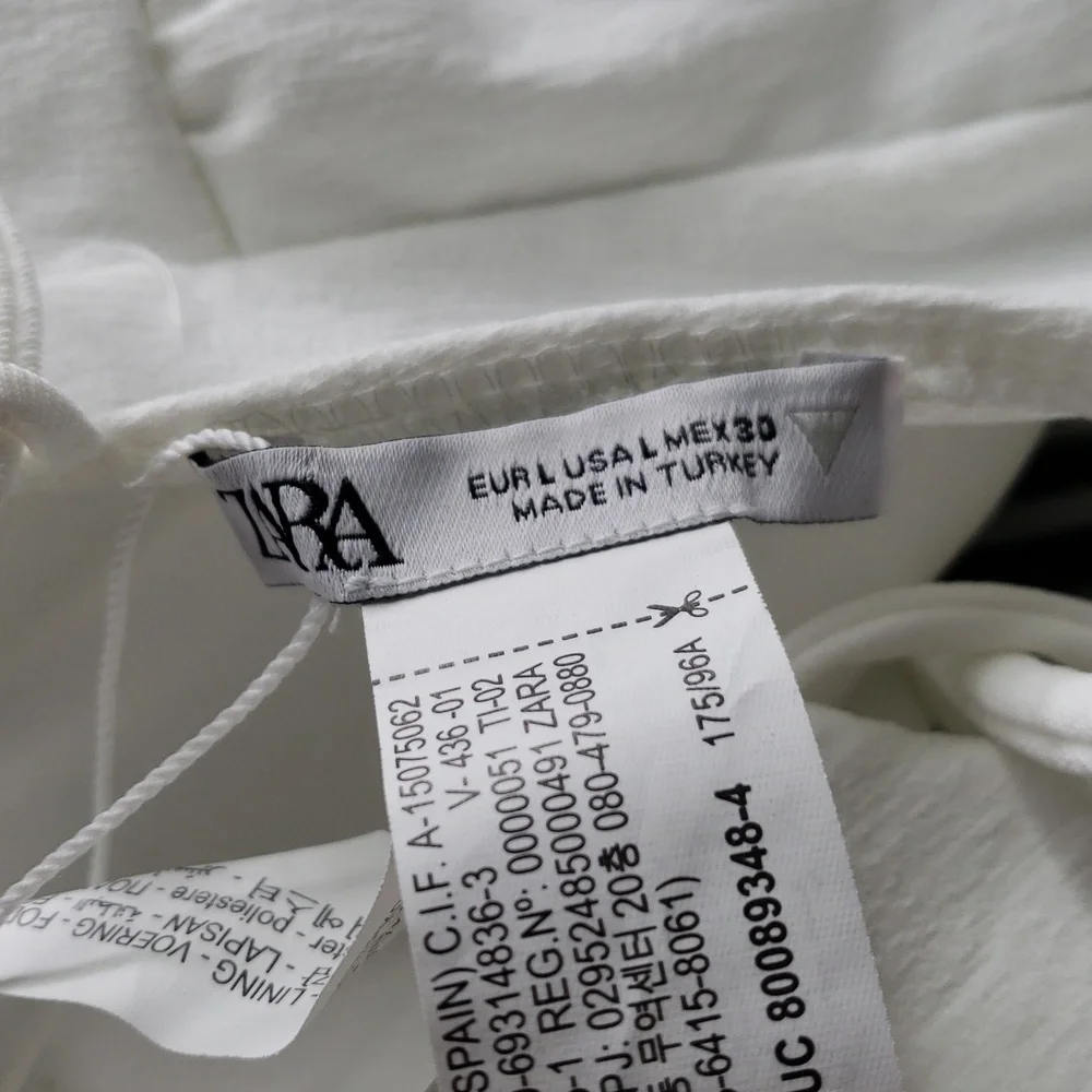 NWO Zara White Puff Sleeve Ruched Blouse Lace Up Open Back Top Size Large